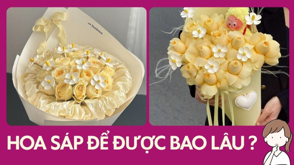 Mẫu bó hoa sáp thơm màu vàng và trắng đẹp mắt độ bền cao hoặc Hoa sáp để được bao lâu và cách bảo quản hoa sáp bền đẹp